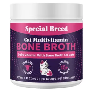 Cat Multivitamin with Grass-Fed Beef Bone Broth – Daily Supplement for Immune, Joint, Skin, Coat & Gut Health – Omega 3s, Lysine, Beta Glucan, Vitamins A-E, C, D – 90 Day Supply – No Fillers