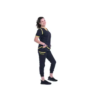 Women's Jet Black / Yellow Jogger Scrub Pants