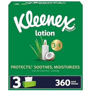 Lotion Facial Tissues with Coconut Oil, 3 Flat Boxes, 120 Tissues Per Box, 3-Ply