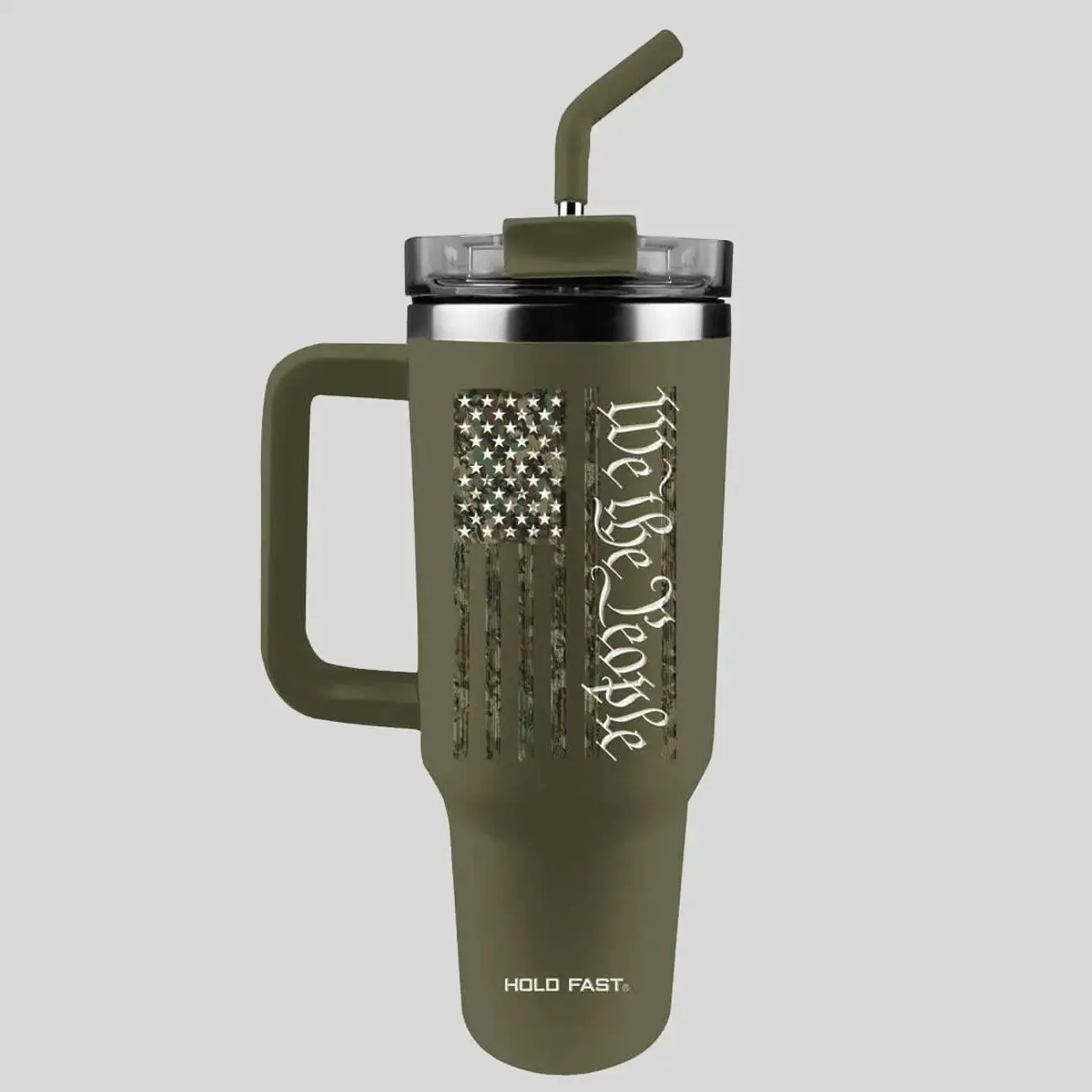 HOLD FAST 40 oz Stainless Steel Vacuum Insulated Tumbler - Patriotic We The People Camo Flag Design, With Straw & Lid, Hot/Cold Drink Kitchenware