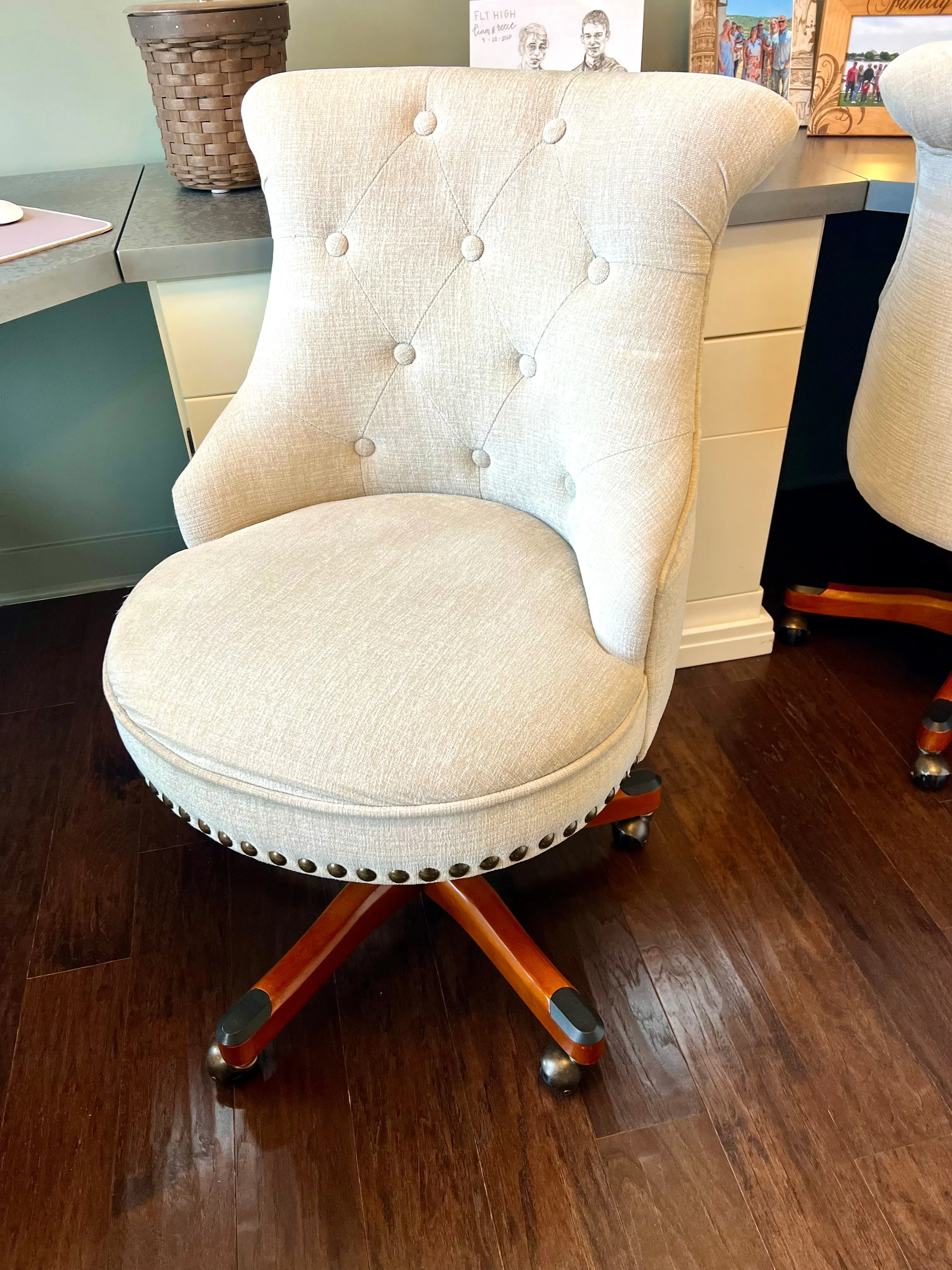 Cream Linen Tufted Desk Chair (2 Available)