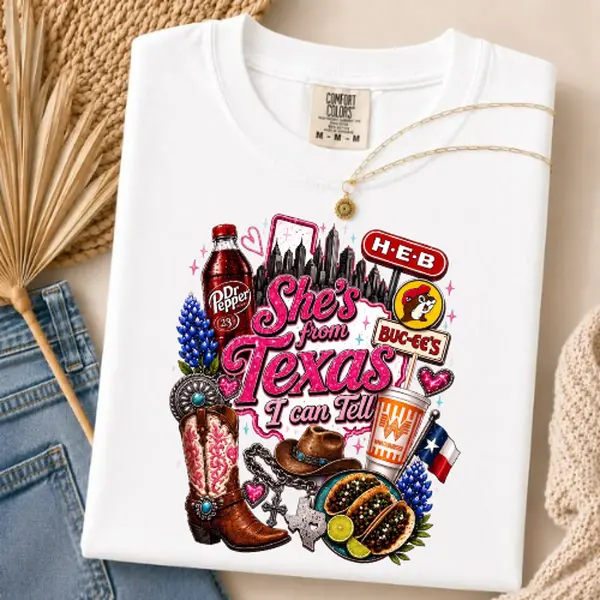 She's From Texas Shirt Comfort Colors, Texas Girl Graphic Tee, Western Cowgirl T-Shirt, Texas Pride Shirt, Dr Pepper H-E-B Buc-ee's Inspired Tee, Rodeo Outfit, Southern Gift, Texas Lover Shirt
