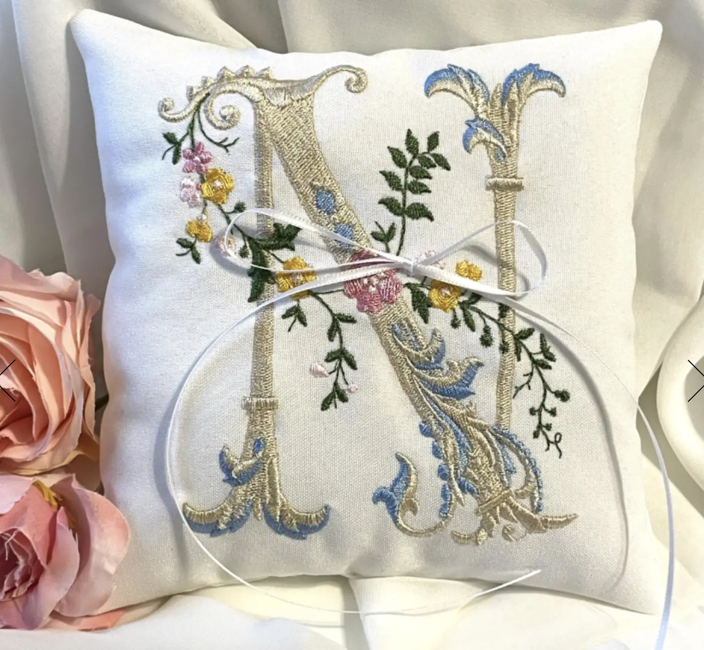Personalized Monogram Ring Bearer Pillow | Custom Embroidered Wedding Ring Cushion | Handmade Wedding Ceremony Pillow | Bridal Keepsake Gift