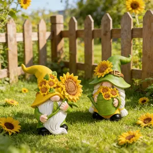 2 Piece Sunflower Goblin Dwarf Ornament Set, Resin Garden Court Decor, Perfect for Outdoor Decoration, Garden Gnome Statue, Durable Craftsmanship, Resin Sculptures