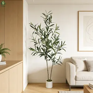 5.25/5.7FT Realistic Artificial Olive Tree, Double Trunk Long Leaf Faux Tree for Indoor Home Office Living Room Decor plant