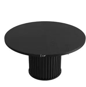 47" Round Dining Table for Small Spaces - Seats 4-6 with Waveform Metal Base, Space-Saving Kitchen Table for Breakfast Nooks & Apartments, Industrial Black Finish(only table)