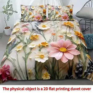 Soft Flannel Bedding Set, Floral Pattern Digital Print Sheet & Pillowcase (1 Sheet + 1/2 Pillows), Suitable for Bedroom Guest Room