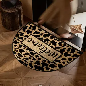 Leopard Print Welcome Mat, Soft Rug, Half Round Indoor Outdoor Door Mat, Home Entrance Hallway Decoration, Leopard Print Rugs