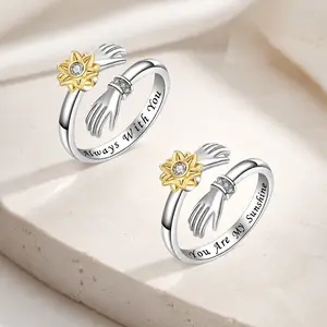 Anti Anxiety Jewelry Anxiety Fidget Ring - Sunflower Kinetic Ring with Holding Hands Element, Stress Relief Costume Accessory from "Always With You & You Are My Sunshine" Series