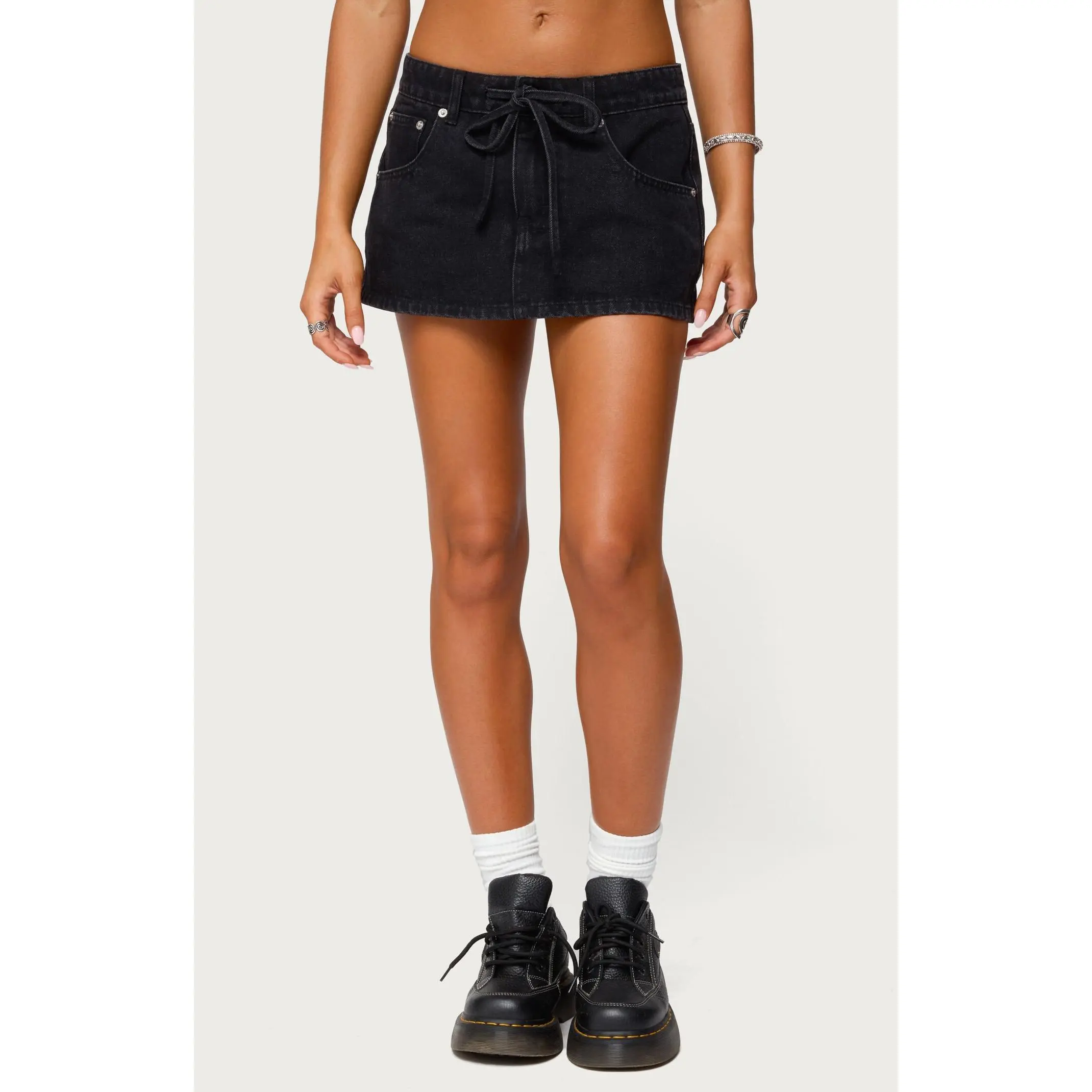 Edikted Women's Ziggie Tie Front Denim Mini Skort - Multicolor
