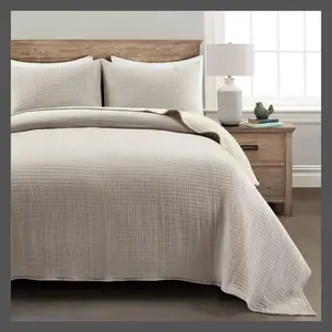 3pc King Pickstitch Quilt/Coverlet Neutral/Off White - Lush Décor