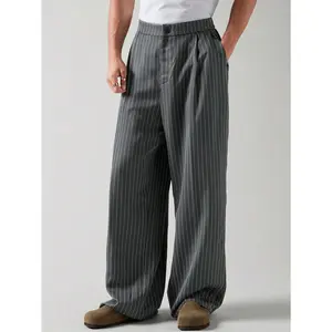 Spring To Summer Baggy Casual Pleated Striped Dress Pants 2026 Wide Leg Trousers with Pockets