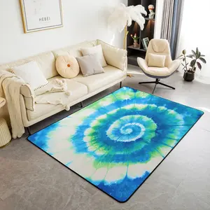 Tie Dye Rugs for Living Room Bedroom,Boho Trippy Swirl Rugs,Green Blue Hippie Tie Dye Non-slip Carpet,Bohemian Gypsy Floor Area Rug