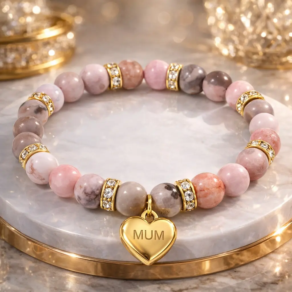 Elegant Pink Stone Stretch Bangle Bracelet, Gold Plated Fashion Accessory, Thoughtful Mother's Day Gift for Mum, Elegant Bangle Bracelet, Gold Plated Bracelet
