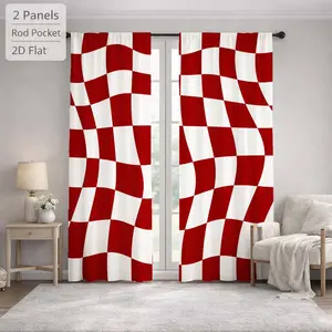 2Pcs Modern Wavy Checkerboard Pattern Sun Blocking Curtains Digital Printed Rod Pocket, Window Treatment For Bedroom Office Kitchen Living Room Study Home Decor