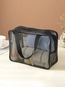 Large Capacity Mesh Beach Bag, Multi-Layer Net Pocket Tote, Convenient Travel Outdoor Storage Bag, Multifunctional Spacious Beach Handbag