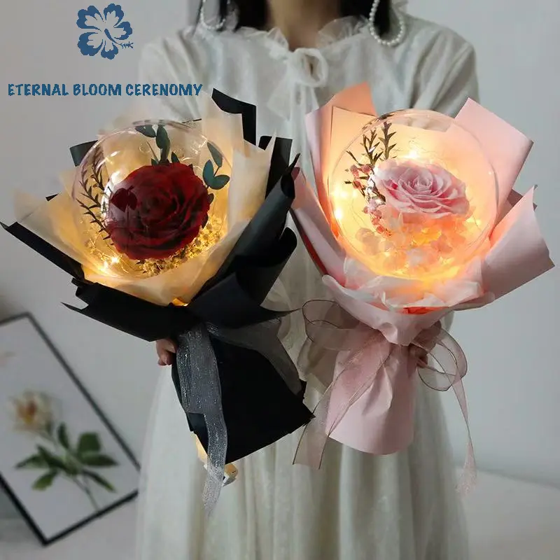 ETERNAL BLOOM CERENOMY Handcrafted Preserved Blue Rose Bobo Ball Mini Bouquet, Decorative Preserved Flower for Anniversaries, Birthdays, Decor, Plants, Gift, Flower Bouquet, Ornaments, Flower Bouquets