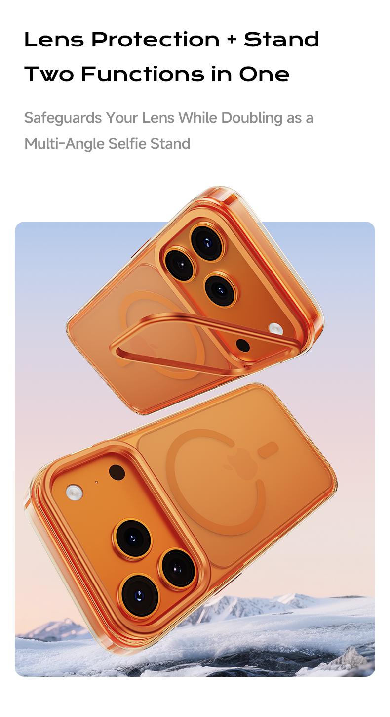 MAGICJOHN iPhone 17/17 Air/16/15 Pro Max Kickstand Case – Multi-Angle Adjustable Lens Stand with Raised Camera Protection