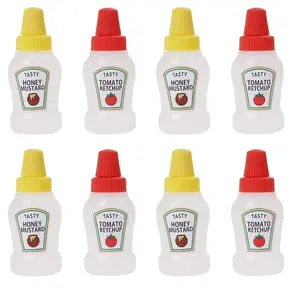 4Pair Red Yellow Mini Ketchup Bottles, 25ml Refillable Condiment Squeeze Bottle Salad Dressing Tomato Ketchup Mayo Syrup Squeeze Containers for  Adults for Office Worker Diner Condiment Mayo