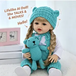 Realistic Baby Reborn Conversational Doll-22 inch Full Body Silicone Lifelike Soft Girl Doll Alice,  Movable head and mouth, 2 Golden Braids, with 1 Set Cute Dress Up - Kids’ Birthday,Boy & Girls Christmas Gift, Home & Bedtime Companion