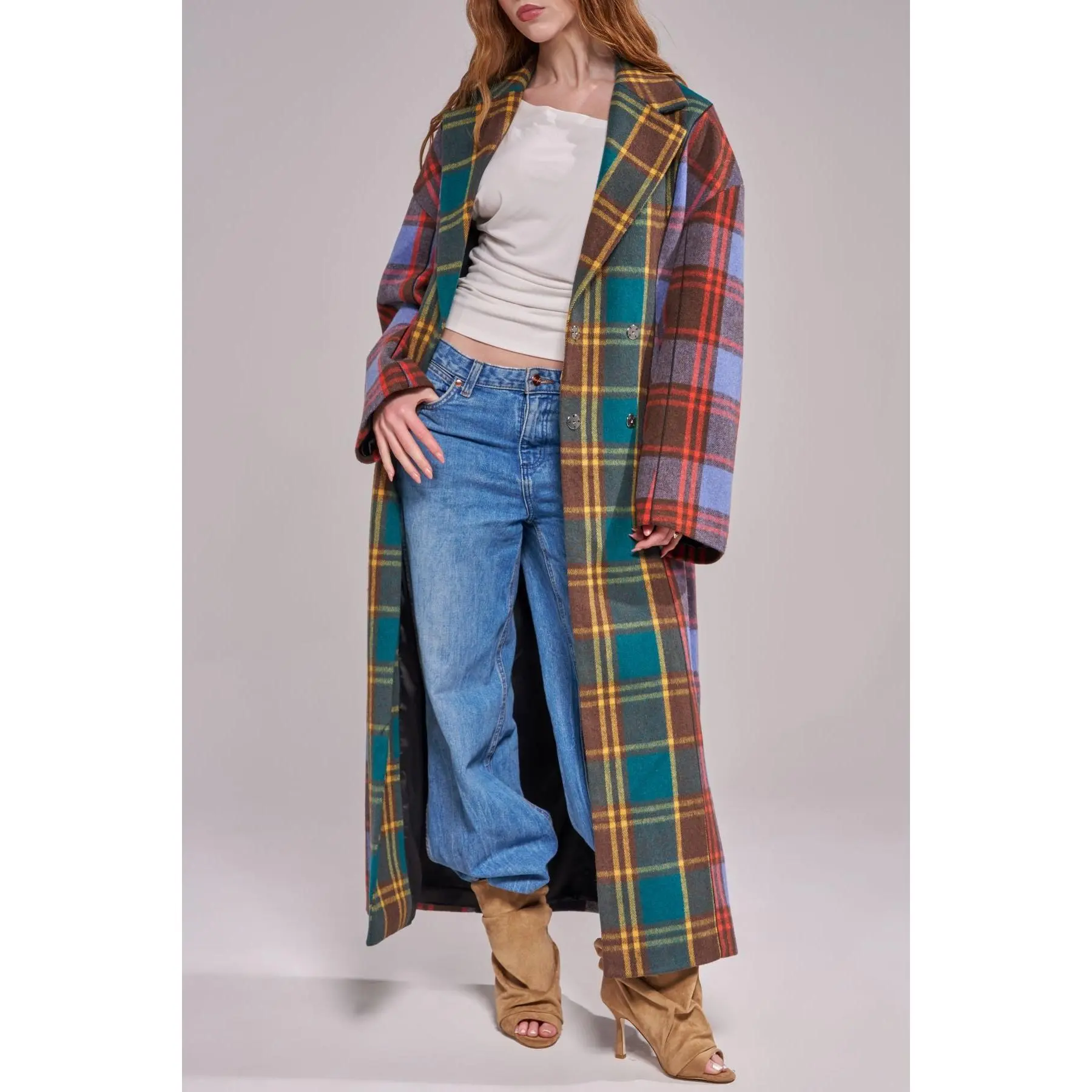 STUDIO-MULTI PLAID TRENCH JACKET