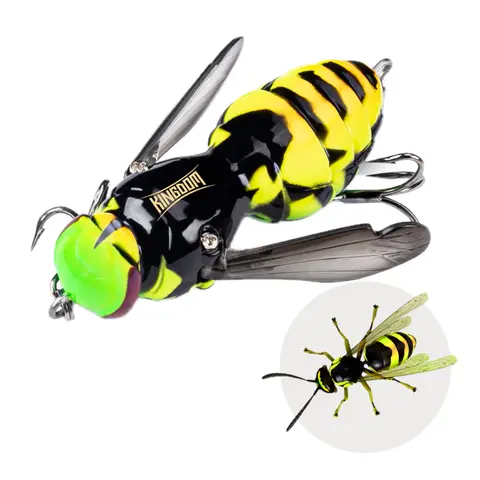 Kingdom Wasp Floating Topwater Fishing Lure - Artificial Insect Bait with UV Glow Kit, Glow and UV Kit Options, Floating Insect Crawling Lure for Bass, Walleye