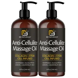 2 Botte M3 Naturals Cellulite Massage Oil 8oz-Smooth the Appearance of Cellulite PN-Body Care & Skin Care Massage Oil Topical Collagen and Plant Stem CellBody Oil to Restore Texture and Elasticity-Soothing Body Oil