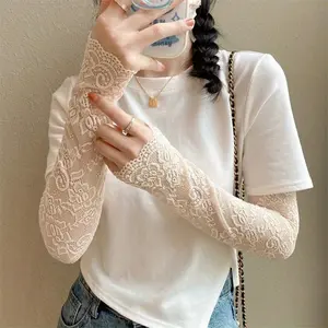 Women's 4 pairs Lace Sunscreen Arm Covers with Tattoo Coverage Breathable Mesh Sunshade Sleeves for Summer