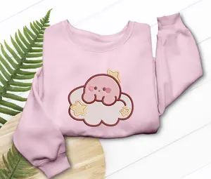 Kirby Sleepy Embroidered T-Shirt Sweatshirt Hoodie Dream Design, Gift for Gamers Anime Fans, Cozy Gaming Apparel