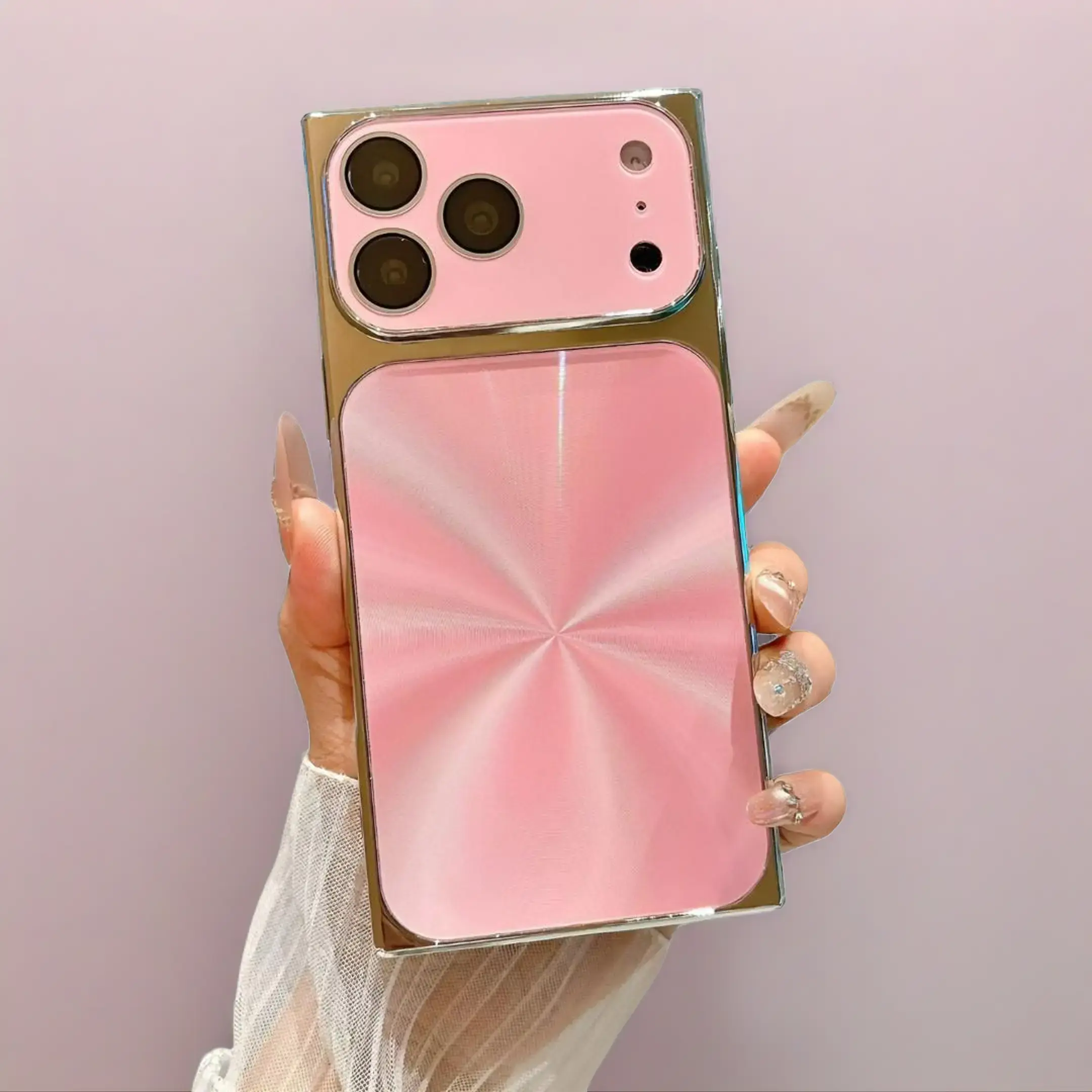 AURORA Square CD-Design Printed Customized Acrylic iPhone Case Cover, Plain & Stylish Orange Pattern for iPhone 13-16 Pro,17 Pro Max - Shockproof, Anti-Drop, Soft Flush Mount Decorative Accessory, Full Protection for Europe and America Market