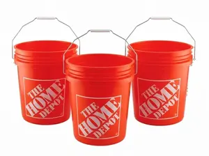 Homer Bucket 5 Gal. Orange 3-Pack Durable Plastic Multi-Purpose for Home Jobsite Garage & Outdoor Tasks with Steel Handle & Sturdy Walls