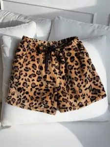 Women's Leopard Print Shorts, Spring Summer High Waist Wide Leg Pants, Elastic Waist Belted Slimming A-Line Casual Women's Trousers