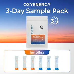 OXYENERGY  3-Day NAD+ PRO 24/7 Anti-Aging –  Day & Night Cellular Activation Powder | NR + PQQ | L-Ergothioneine+Spermidine | Beet Root | Boost Energy, Sleep, Skin, Brain & Longevity，Teasty Natural Orange and Berry Flavor,6 Packets
