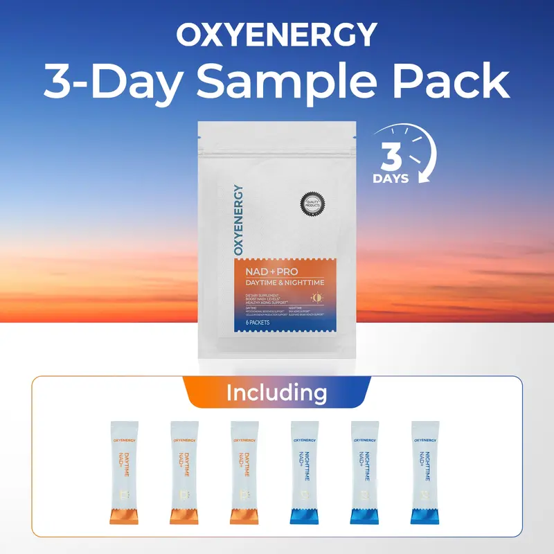 OXYENERGY 3-Day NAD+ PRO Antioxidant Dietary Supplement - 6 Packets Natural Orange & Berry Powder, 300mg, 3rd-party Purity, AM Wake-Up Energy Boost, 24/7 Cell Support, Nighttime Repair, NR+PQQ, L-Ergothioneine+Spermidine, Beet Root, Clean Caffeine Focus
