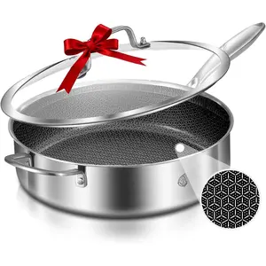 6 QT Hybrid Tri-Ply Stainless Steel Non-Stick Saute Pan with Lid,12 Inch Deep Frying Pan,Large Skillet, Cooker,Induction Pan, Oven Safe and Detachable Handle.