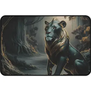 Regal Black Gold Lion Desk Mat & Mouse Pad - Majestic Lion Art, Luxurious, Non-Slip, Durable, Water-Resistant, Perfect for Home Office, Study, Wildlife Enthusiasts - Neoprene Mat - Gaming Mousepad, Gift For Gamers - Computer Mat - Artisan Mousepad