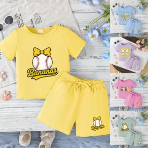 Banana Coquette Bow Cute Girls outfit Set Kids Banana Bow Ribbon Fruit Print Banana Funny Baseball Drip Ice Cream Kids Clothes