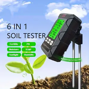 6-In-1 Smart Soil Tester, Abs Outdoor Garden Soil Detector with LED Display, Measures Humidity Temperature Fertility Ph Value, Battery Powered