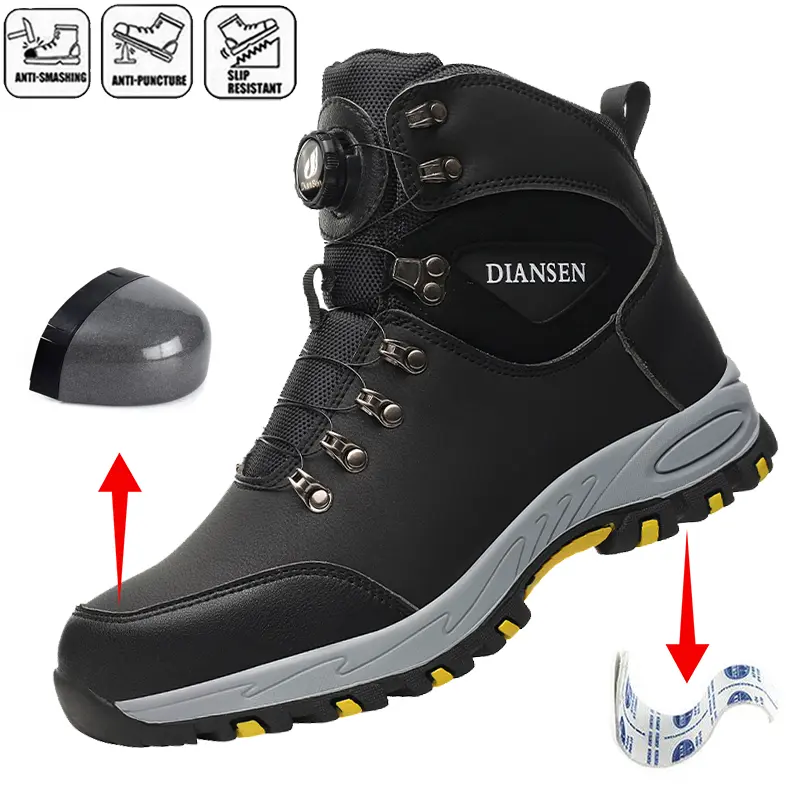 Men's Minimalist Steel Toe Work Boot, Waterproof Leather & Cloth Above-the-Ankle Footwear with Buckle, Abrasion-Resistant & Slip-Resistant MD Sole, Steel‑Toe Shield