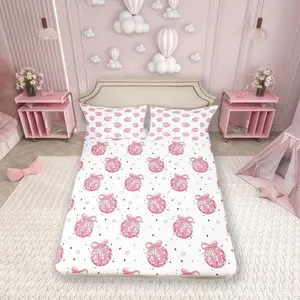 Bow Tie Princess Fitted Sheet,Western Cowgirl Disco Crystal Ball Dreamy Bedding Set,Girls Women Room Decor,Star Bowknot Patchwork Romantic Pink Bed Sheet,(No Flat)