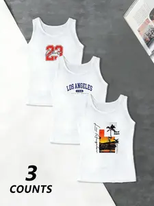 Men's Vintage Striped Basketball Shorts, Los Angeles 23 Print Sports Gym Shorts, Casual Waistband for Workout Running Streetwear