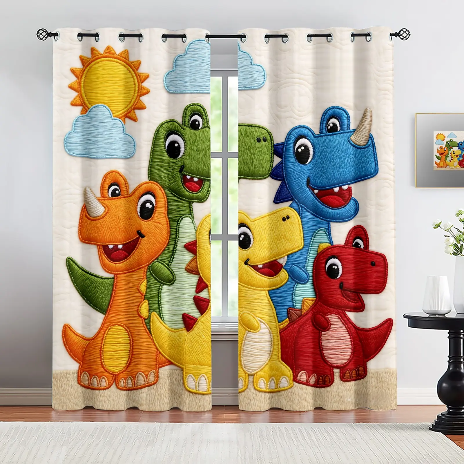 Dinosaur pattern, 2-piece curtain set, suitable for living room, balcony, and bedroom windows, perfect for home, seasonal, holiday room decoration