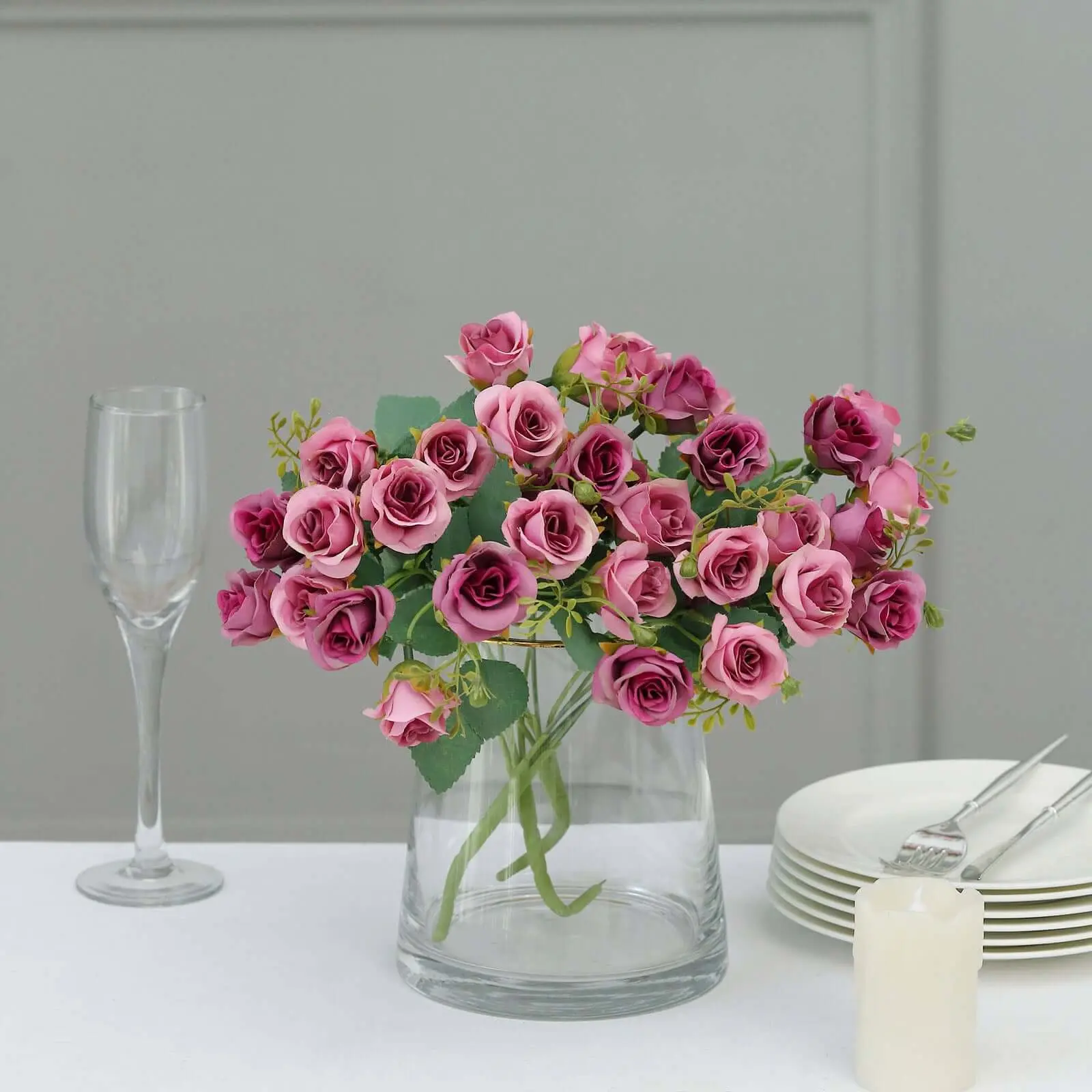 Dusty Rose Artificial Open Rose Flower Bouquets - 2 Pack, 12" Small Faux Floral Arrangements for Home Decor, Artificial Flower Plant