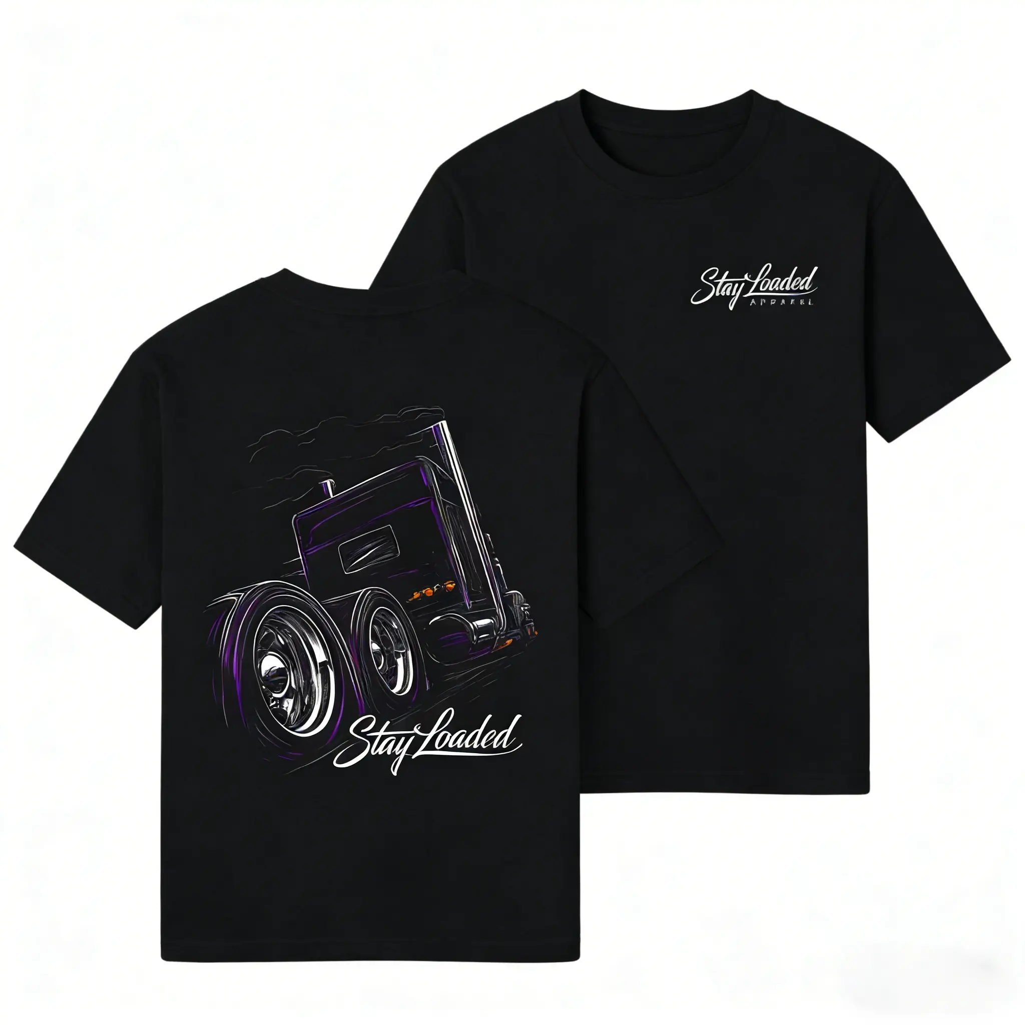 Men’s Stay Loaded Graphic T-Shirt Neon Truck Print Automotive Streetwear Tee Short Sleeve Crewneck Casual Shirt