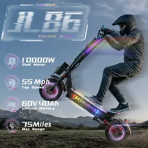 JL86 Off-Road Electric Scooter for Adults, 10000W Peak Dual Motor Off-Road E-Scooter 50+ MPH 75 Miles Range 60V 40Ah 13" Tires Hydraulic Brakes Foldable