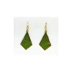 Olive Green Diamond Shaped Dangle with Rhinestone Stud Earrings-Crafting By BB