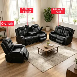 Luxury electric sofa combination with LED lights, with pulldown lounge chair/adjustable to (110 ° -115 °)/sofa with storage desk/living room furniture sofa combination
