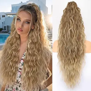 Women 32 Inch Water Wave Clip in Ponytail Long Curly Hairpieces Fluffy Cornrow Braid High Temperature Fiber Synthetic Hair Extensions