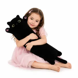 CHUBBYJOY Black Cat Long Plush Body Pillow, 20Inch Soft Stuffed Cat with Pink Paw Pads, PP Cotton Cuddle Hug Pillow,   Cute Girly Gifts   Bedroom Decor Squishy Plush Toy for Kids Cat Lovers