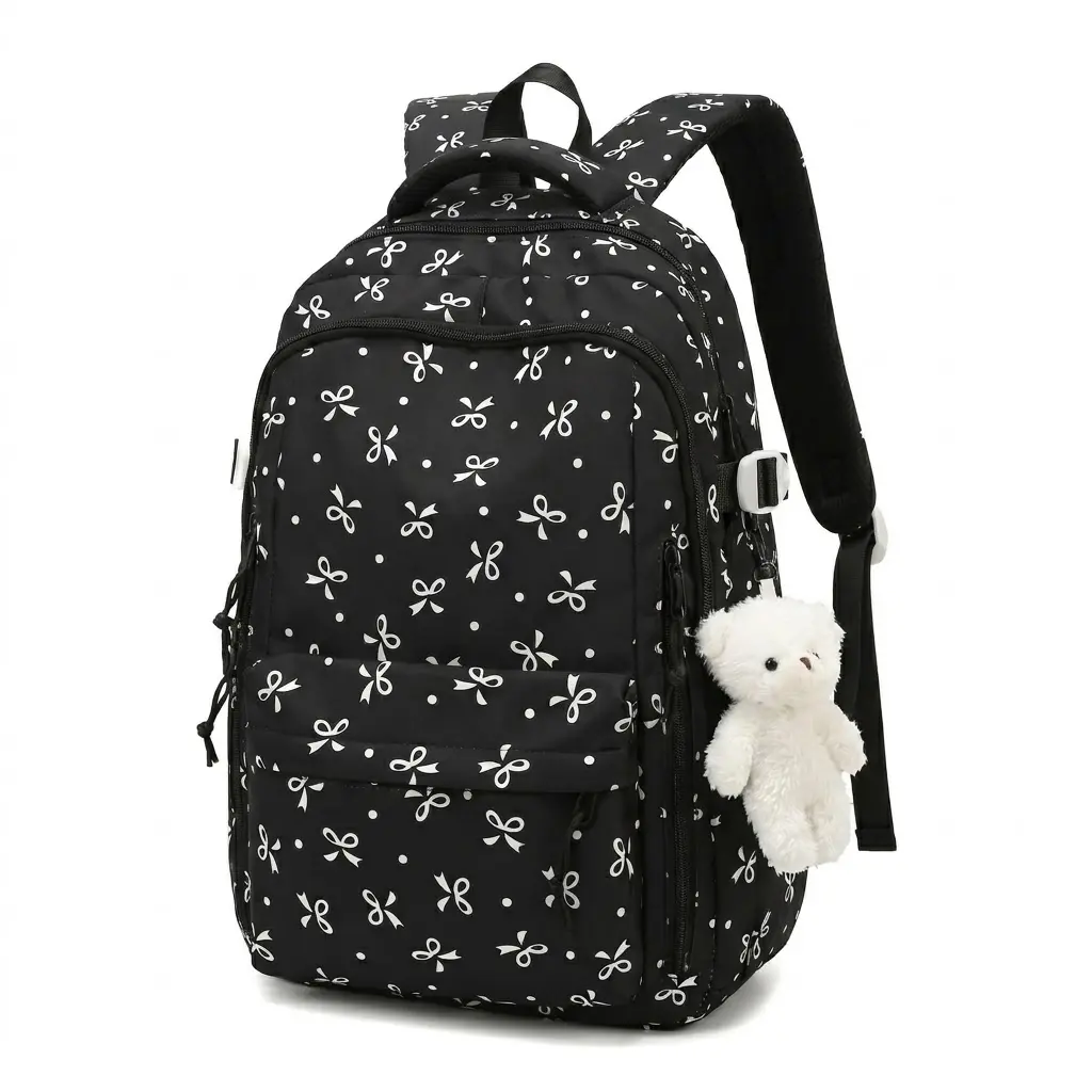 Cute Bowknot School Backpack for Girls, Lightweight Water-Resistant Nylon Daypack with Anti-Theft Zipper & Padded Laptop Sleeve